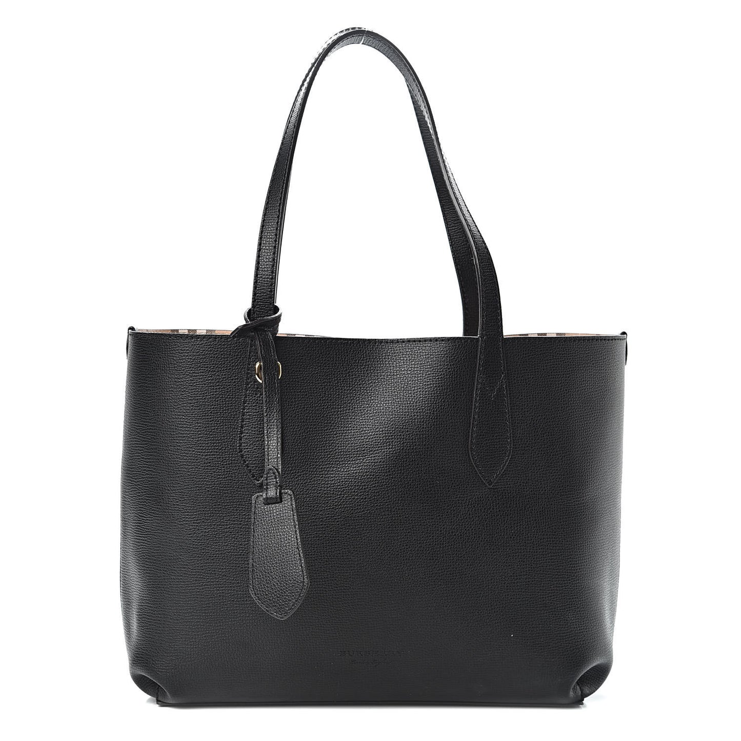 Grainy Calfskin Haymarket Check Small Reversible Tote Black