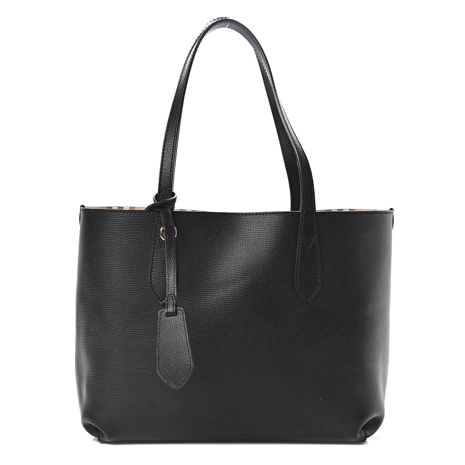 Burberry Grainy Calfskin Haymarket Check Small Reversible Tote Black 3 of 15