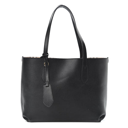 Burberry Grainy Calfskin Haymarket Check Small Reversible Tote Black 3 of 15