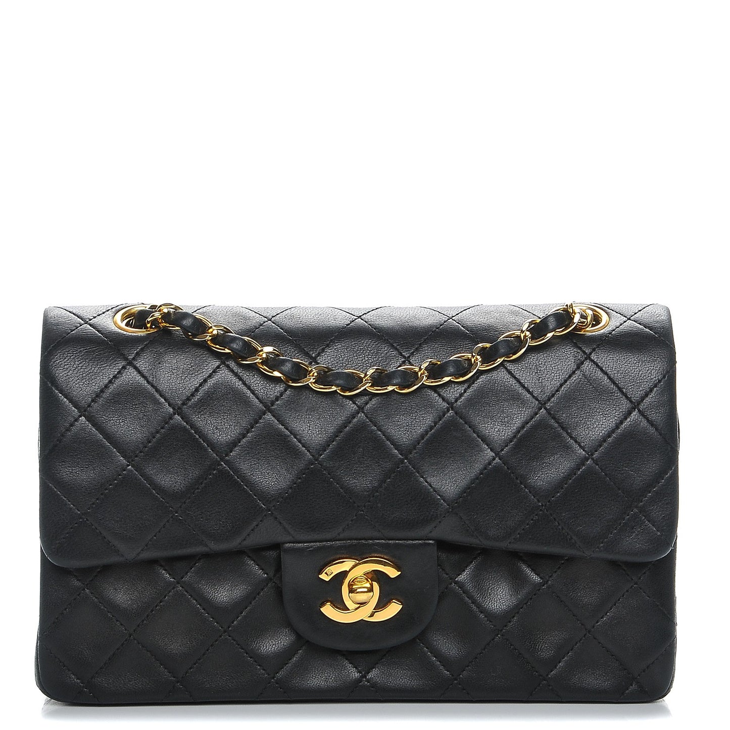 Lambskin Quilted Small Double Flap Black