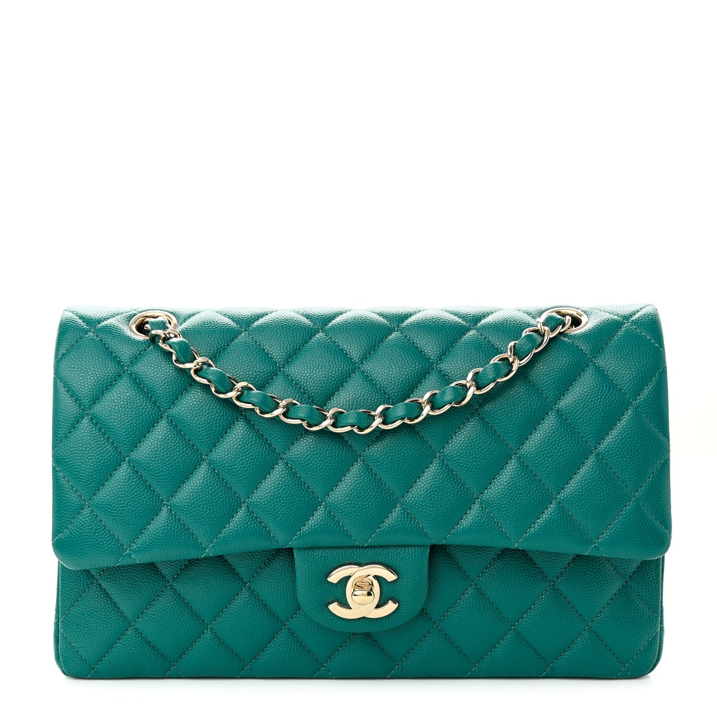 Caviar Quilted Medium Double Flap Green