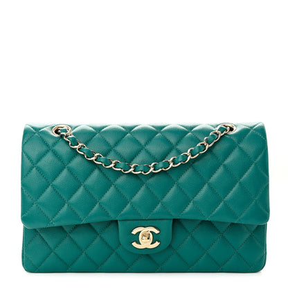 Chanel Caviar Quilted Medium Double Flap Green 1 of 10