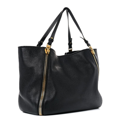 Tom Ford Grained Calfskin Sedgwick Medium Zipper Tote Black 3 of 20