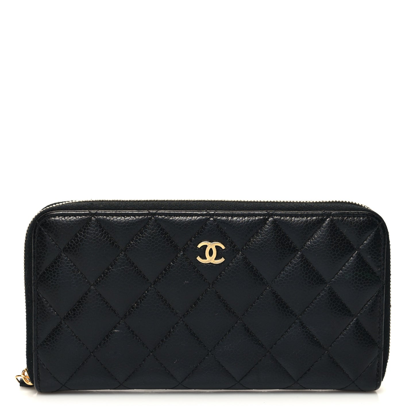 Caviar Quilted Large Gusset Zip Around Wallet Black