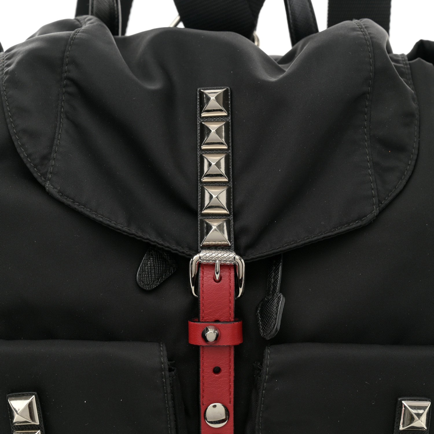 Prada Nylon New Vela Studded Backpack Black Fuoco 7 of 10