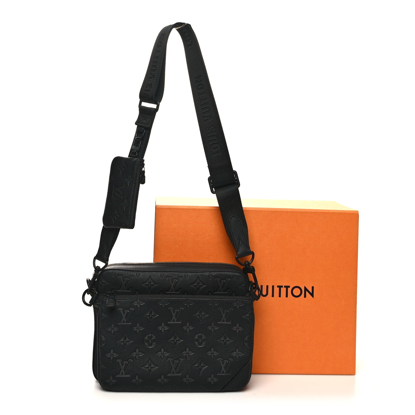 Calfskin Monogram Embossed Trio Messenger Black
