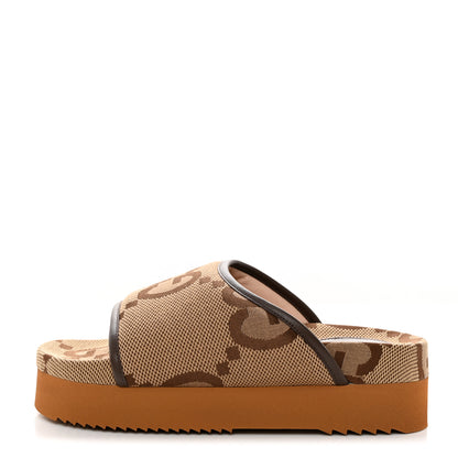 Gucci Monogram Jumbo GG Nappa Samoa Platform 40mm Slide Sandals 38 Camel Ebony New Acero 1 of 9