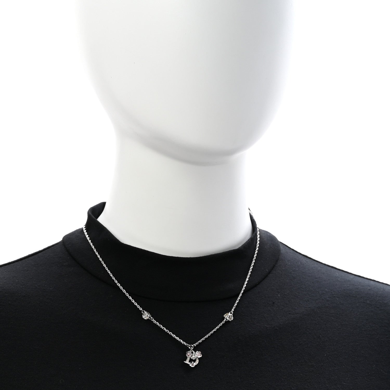 Christian Dior Crystal Flower Necklace Silver Pink 2 of 8