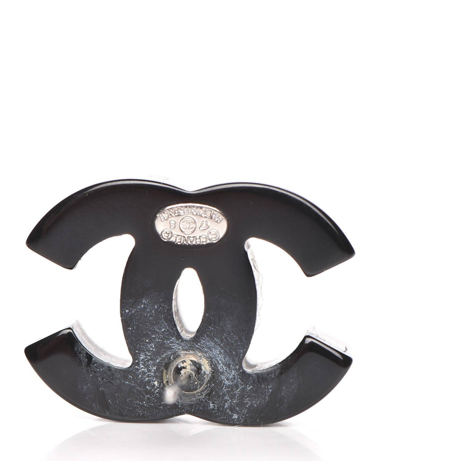 Chanel Resin CC Earrings Silver Black 5 of 7