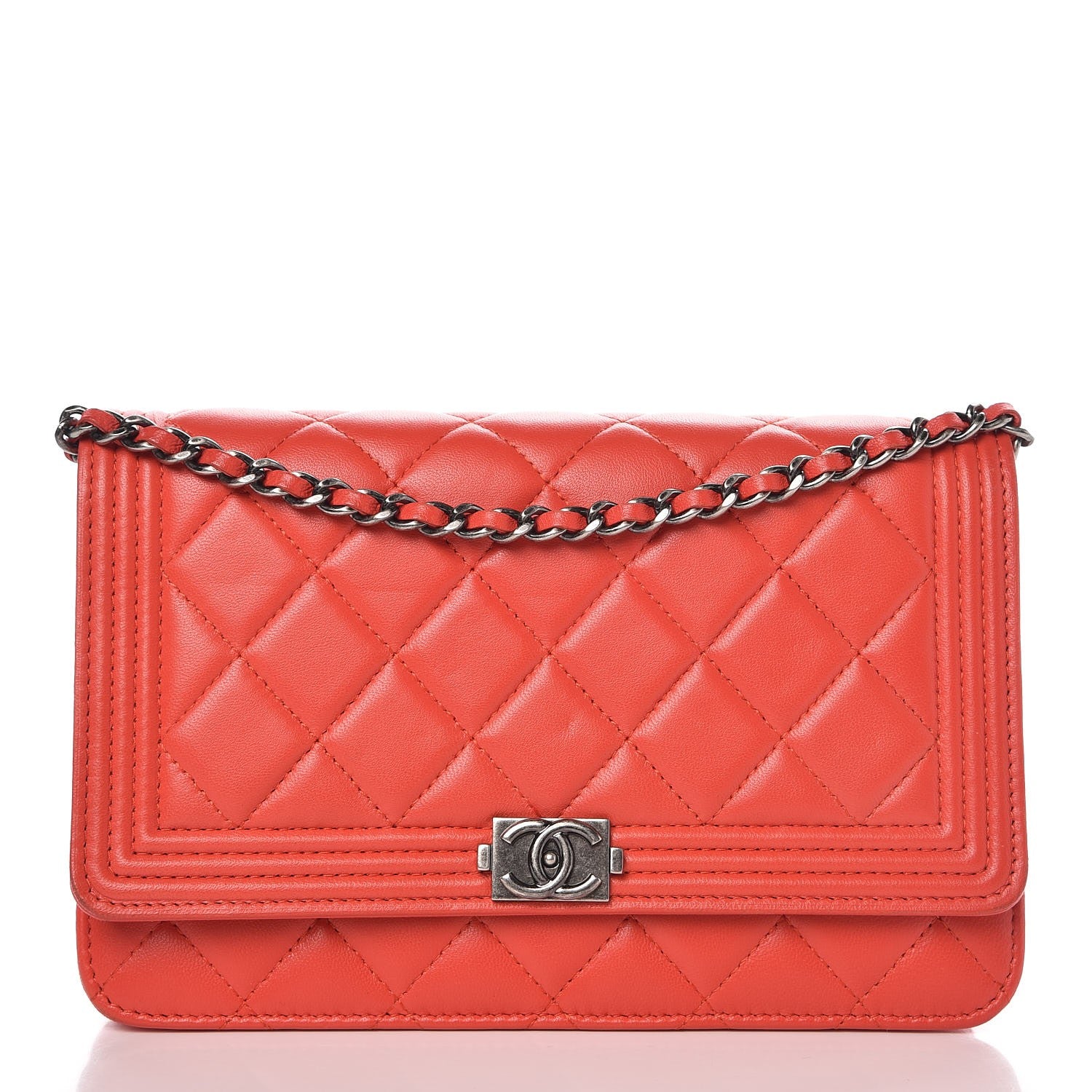 Chanel Lambskin Quilted Boy Wallet On Chain WOC Red 1 of 13