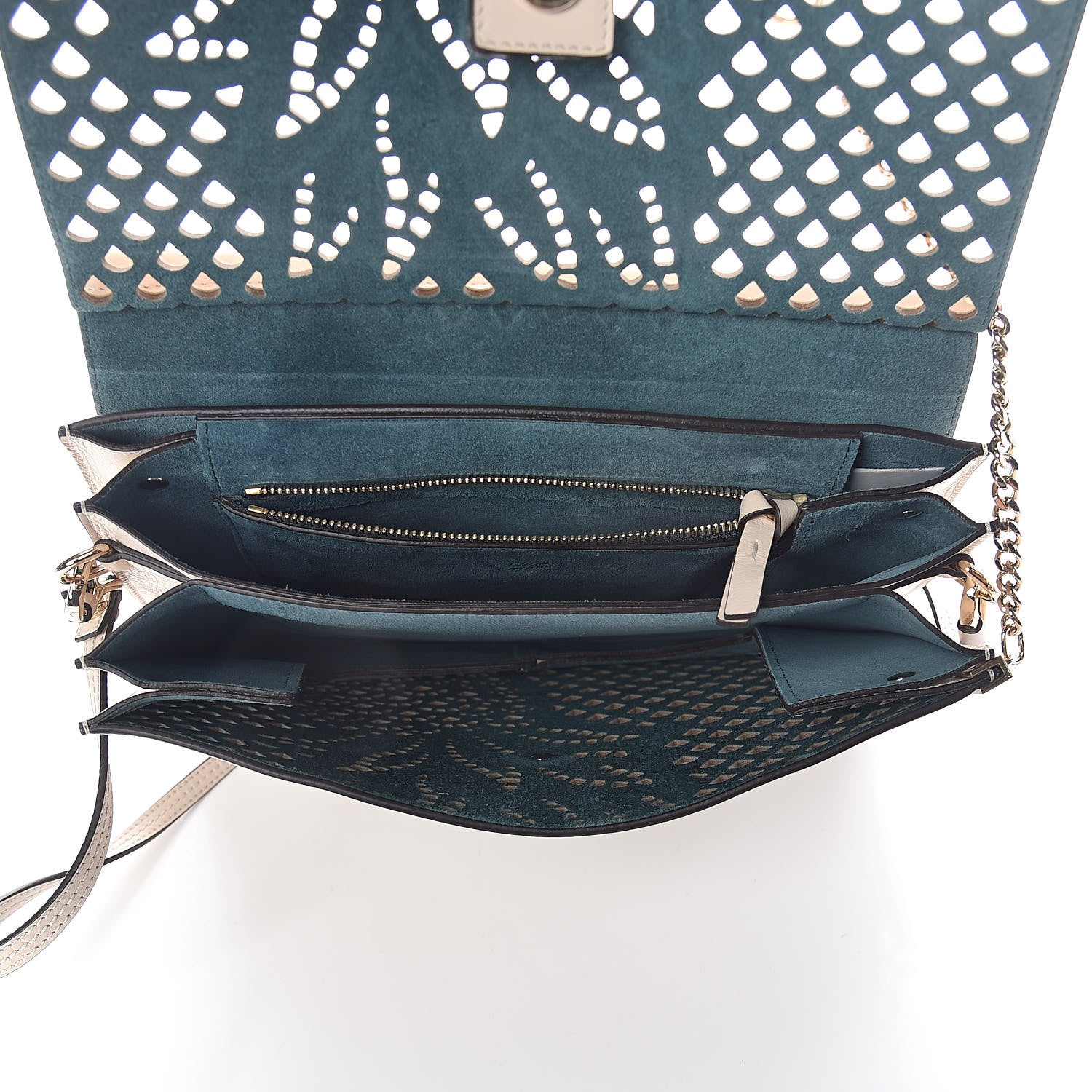 Chloe Calfskin Pineapple Perforated Medium Faye Shoulder Bag Abstract White 5 of 9