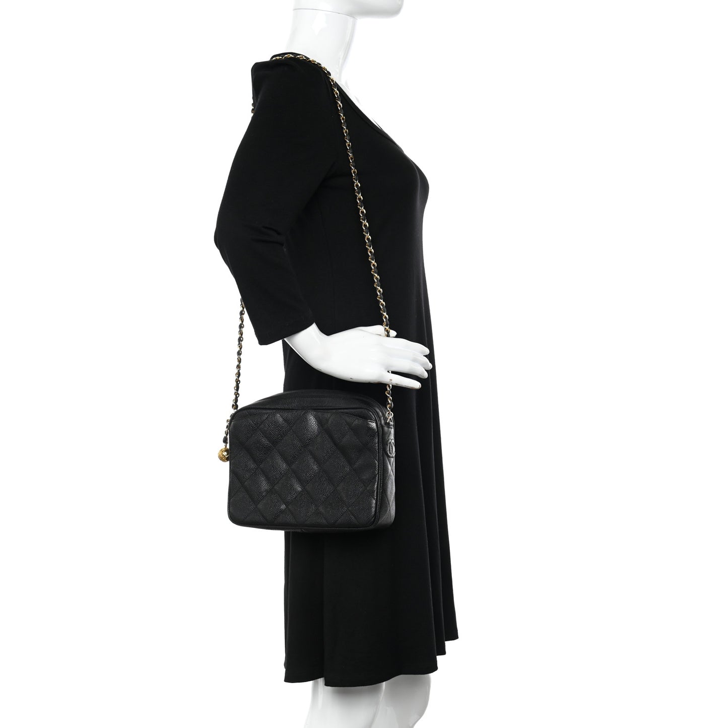 Caviar Quilted Camera Case Black