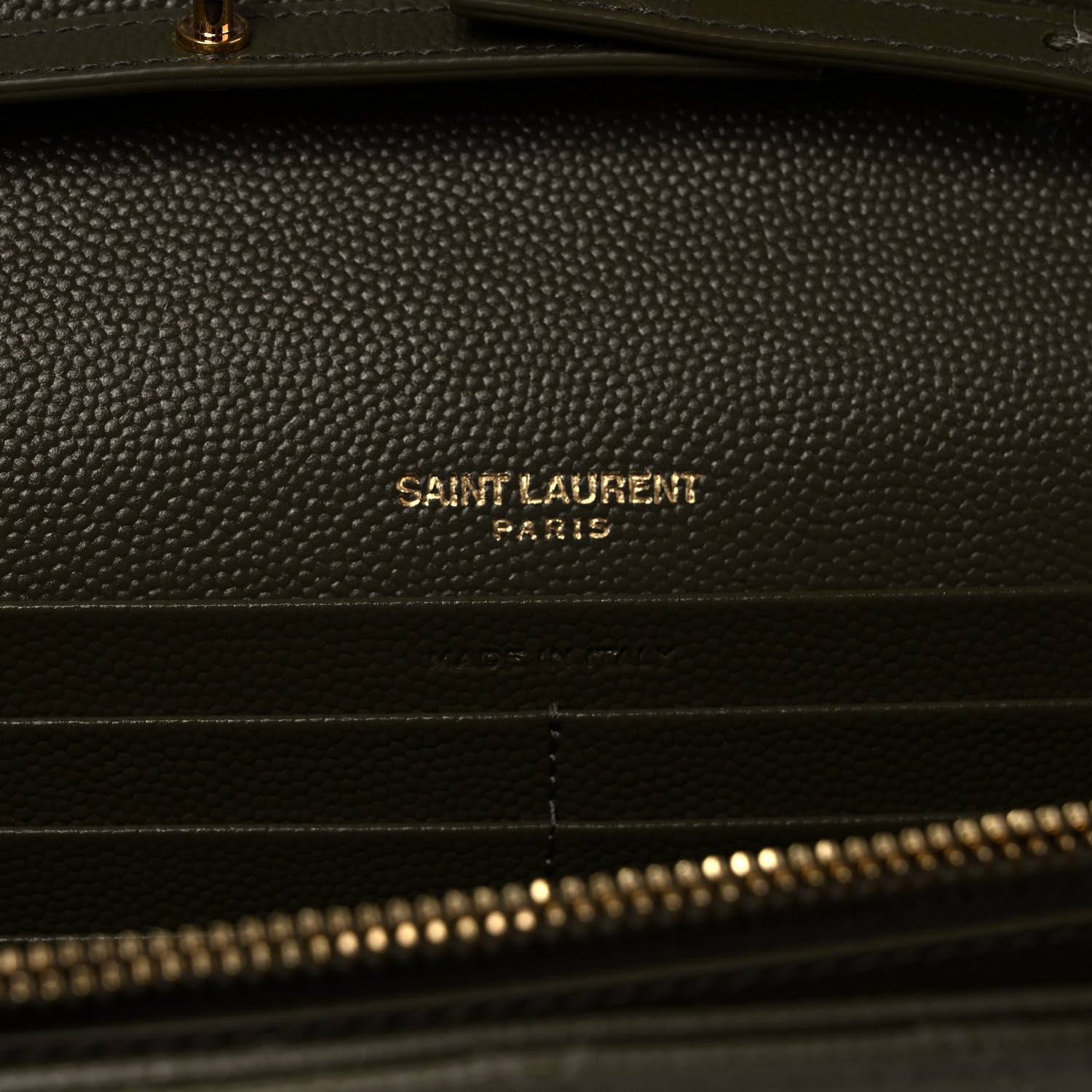 Saint Laurent Grain De Poudre Mixed Matelasse Triquilt Monogram Chain Wallet Kaki 5 of 7