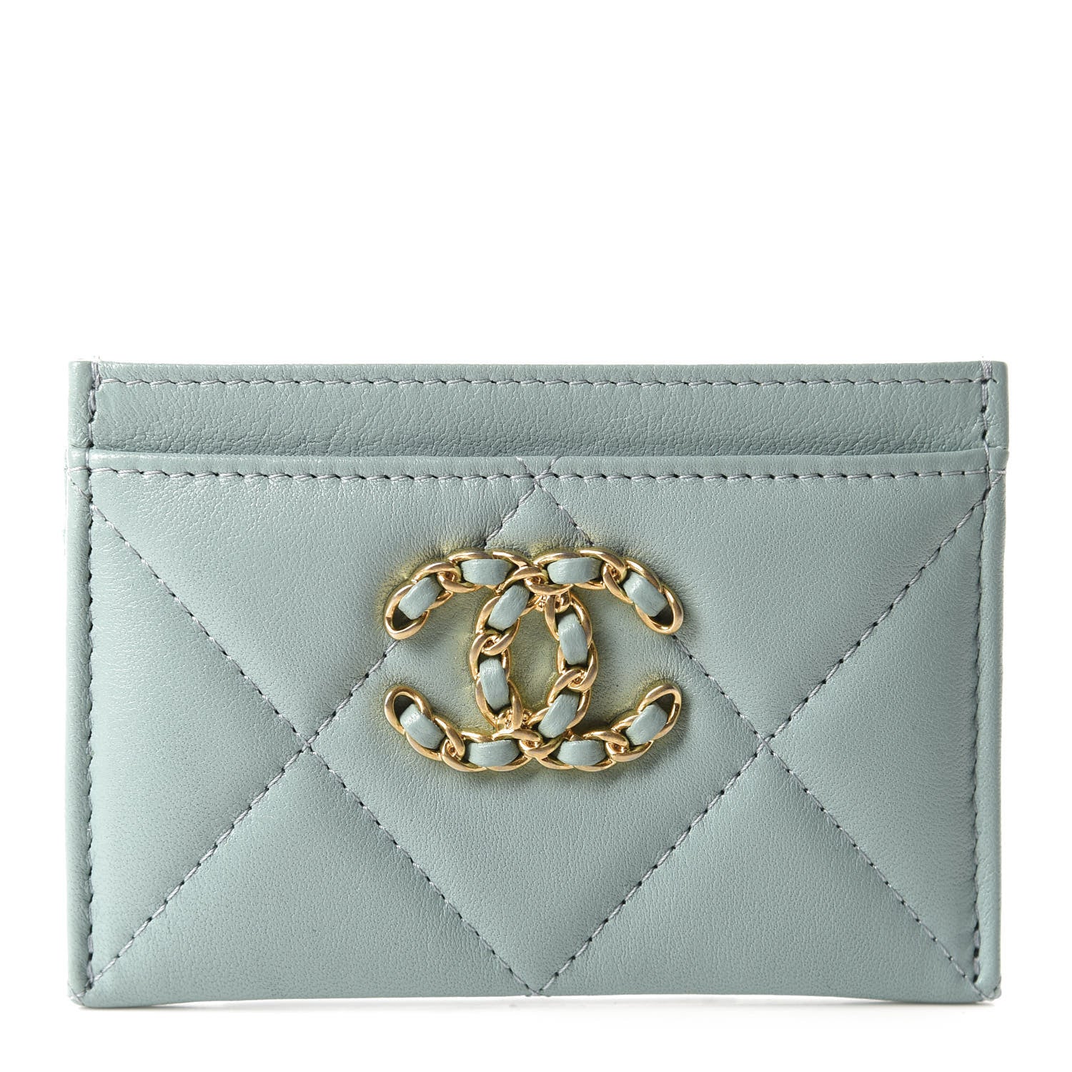 Chanel Shiny Goatskin Quilted 19 Card Holder Light Blue 1 of 8