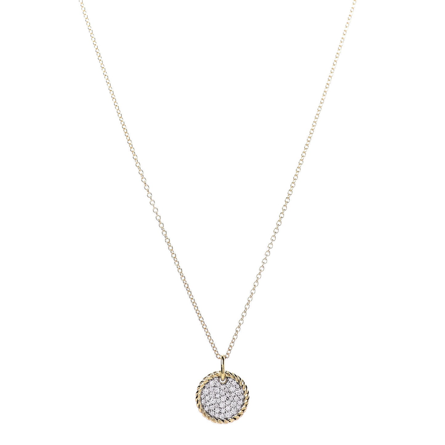 18K Yellow Gold Diamond Cable Collectibles Pave Charm Pendant Necklace