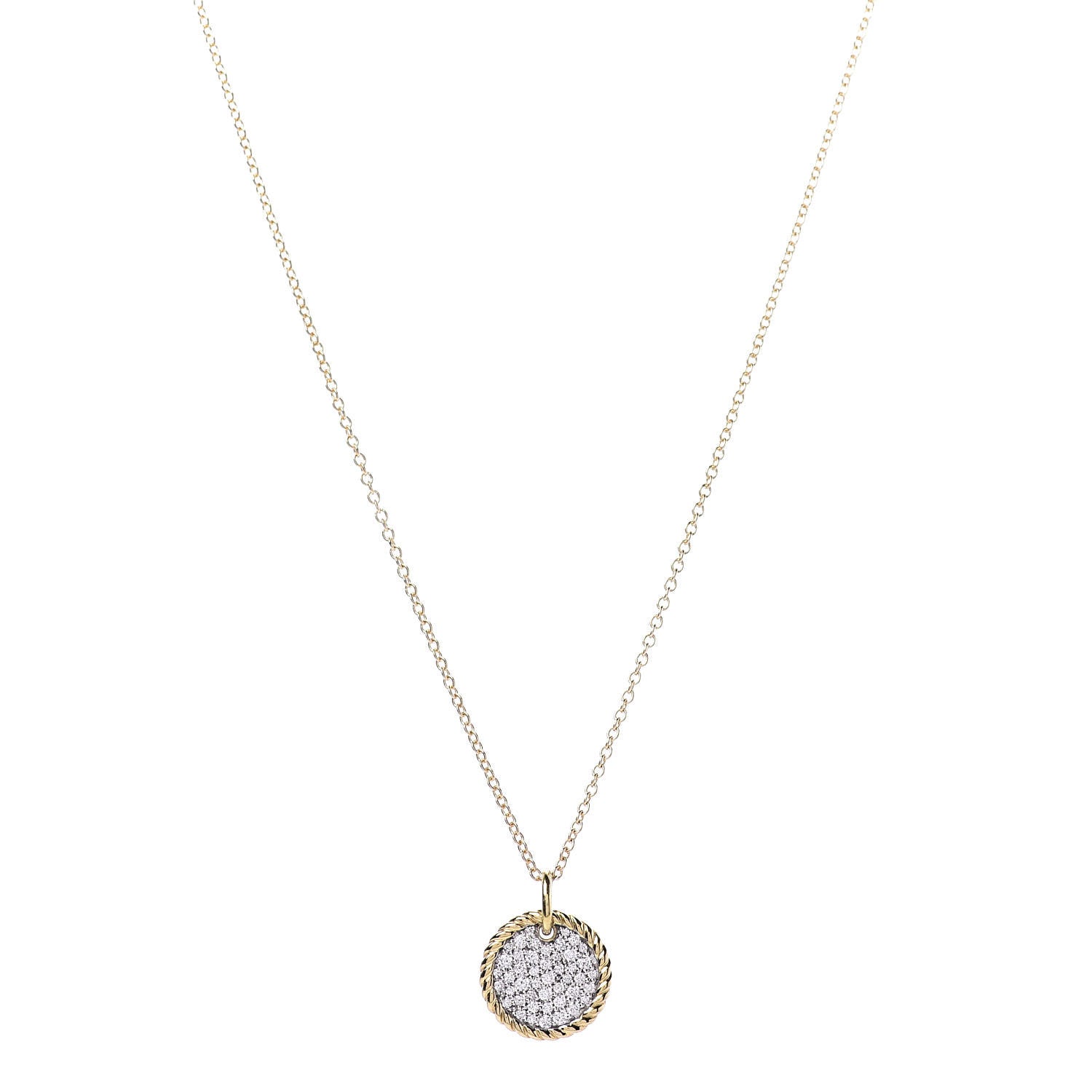 David Yurman 18K Yellow Gold Diamond Cable Collectibles Pave Charm Pendant Necklace 1 of 8