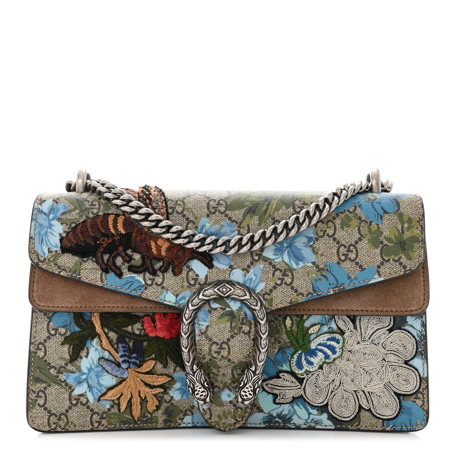 Gucci GG Supreme Monogram Blooms Print Embroidered Small Dionysus Shoulder Bag Blue Taupe 1 of 11