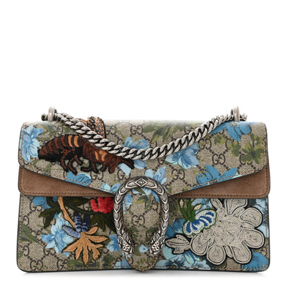 Gucci GG Supreme Monogram Blooms Print Embroidered Small Dionysus Shoulder Bag Blue Taupe 1 of 11