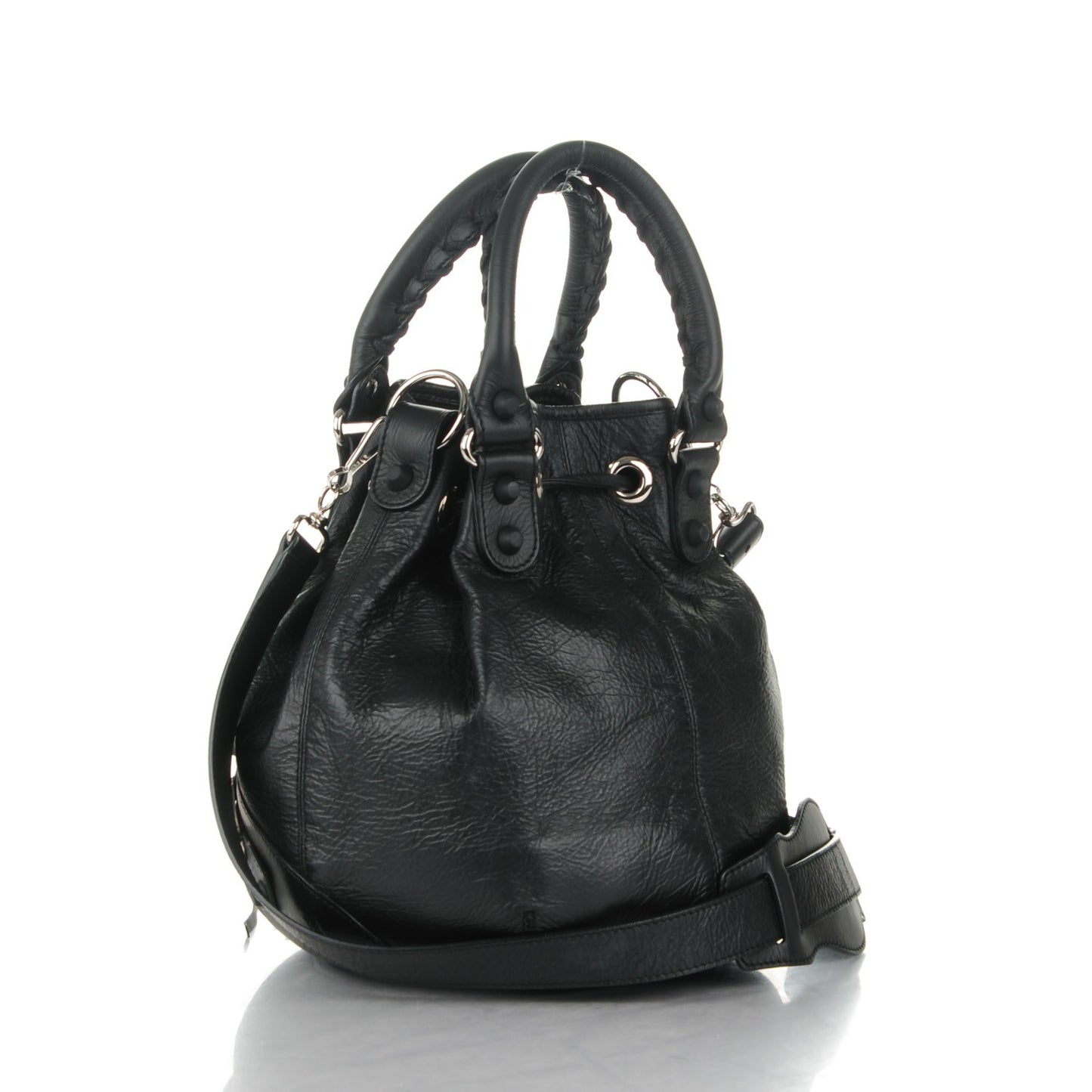 Matte Goatskin Rubber Covered Classic Hardware Mini Pompon Black