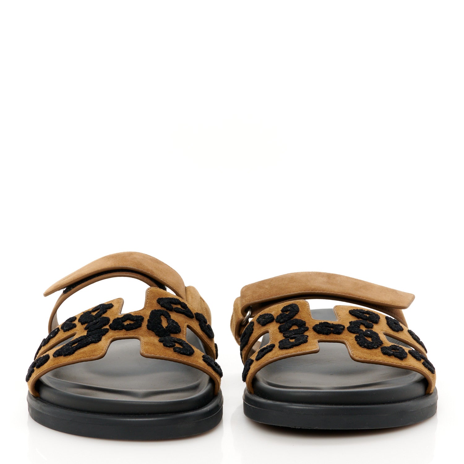 Hermes Suede Goatskin Womens Chypre Sandals 39 Brun Fume Black 3 of 9