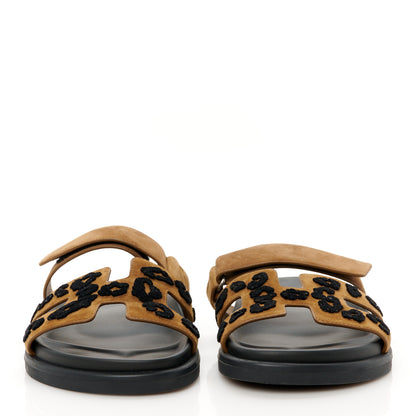 Hermes Suede Goatskin Womens Chypre Sandals 39 Brun Fume Black 3 of 9