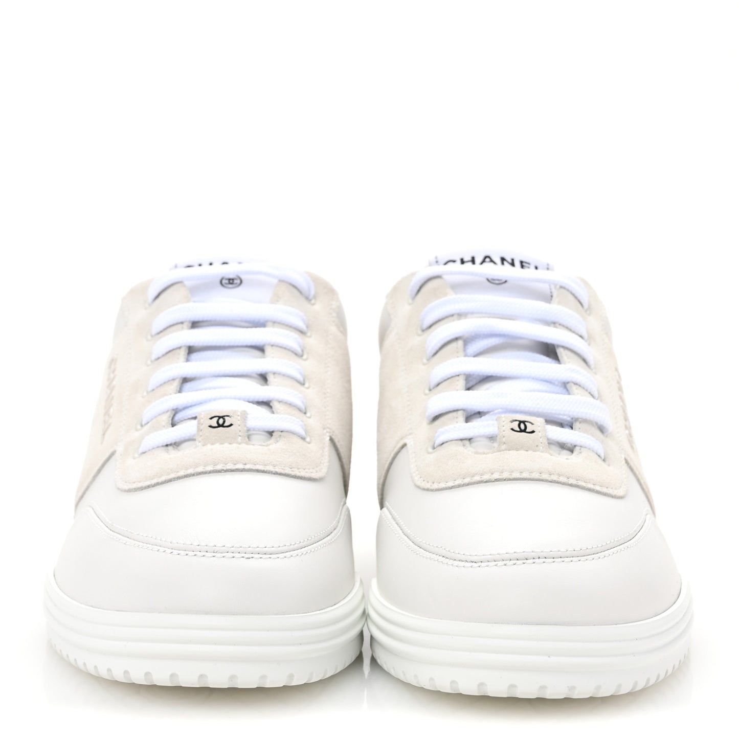 Calfskin Suede Coco Mark Logo Womens Sneakers 40 White