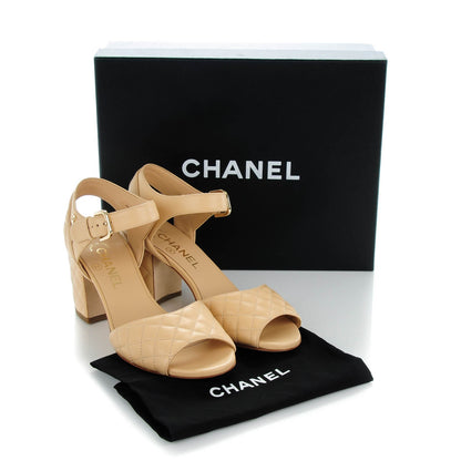 Chanel Lambskin Quilted Sandals 37.5 Beige 7 of 7
