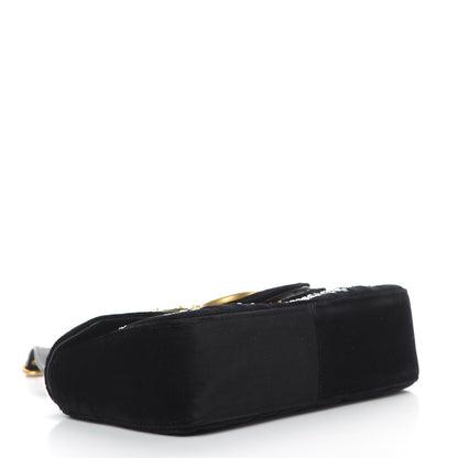 Gucci Velvet Matelasse Marquise Crystals Embroidered Small GG Marmont Shoulder Bag Black 4 of 13