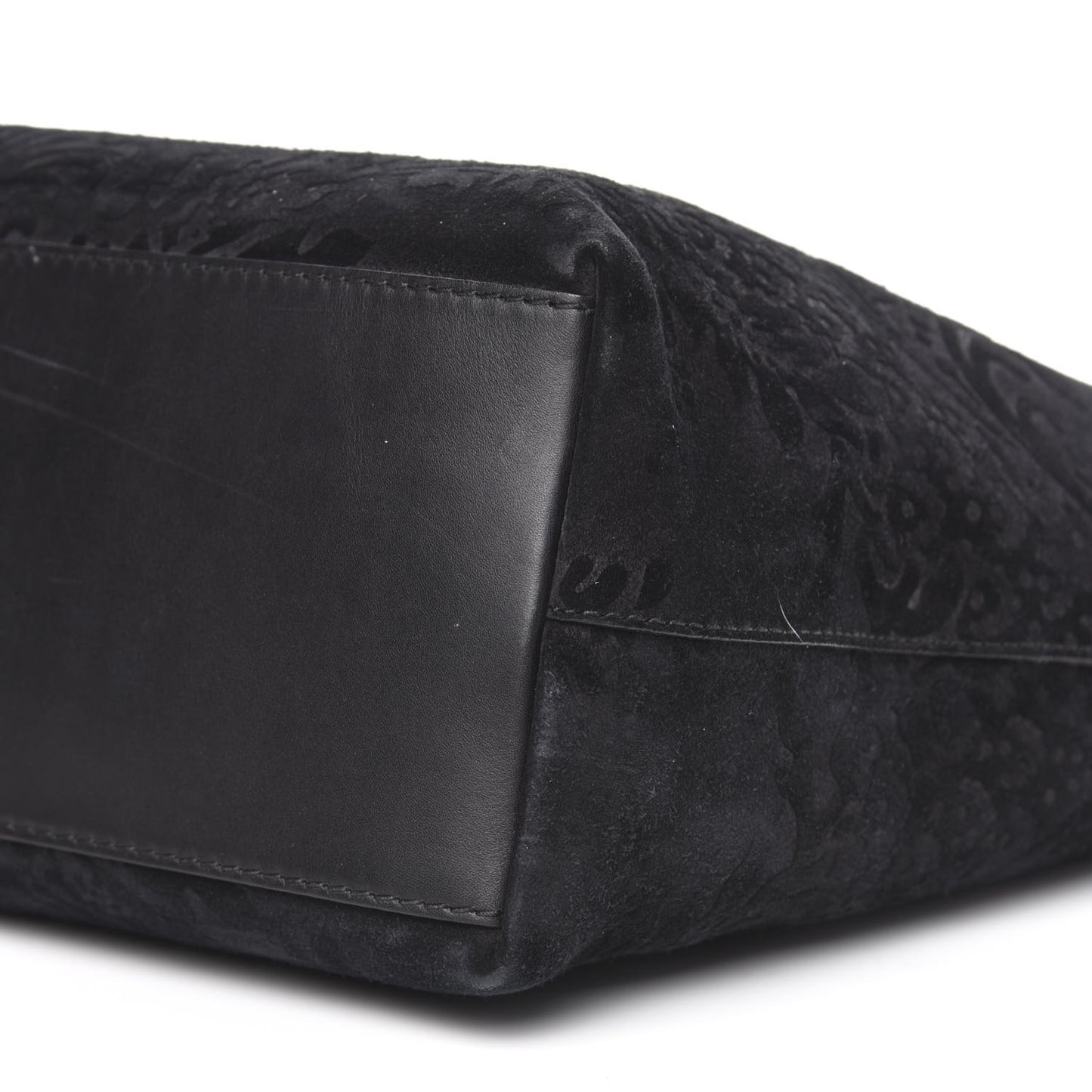 Nubuck Brocade Medium Soft Stirrup Tote Black