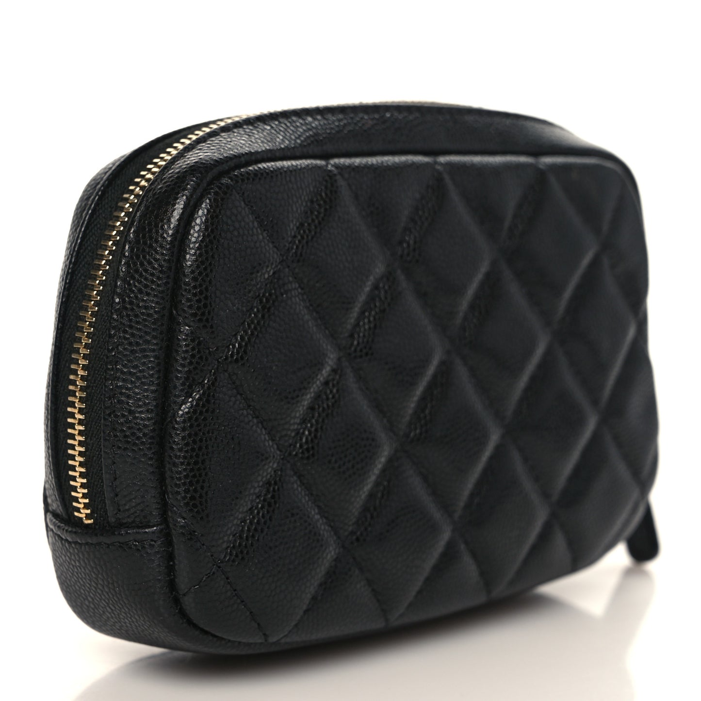 Caviar Quilted Small Curvy Pouch Cosmetic Case Black