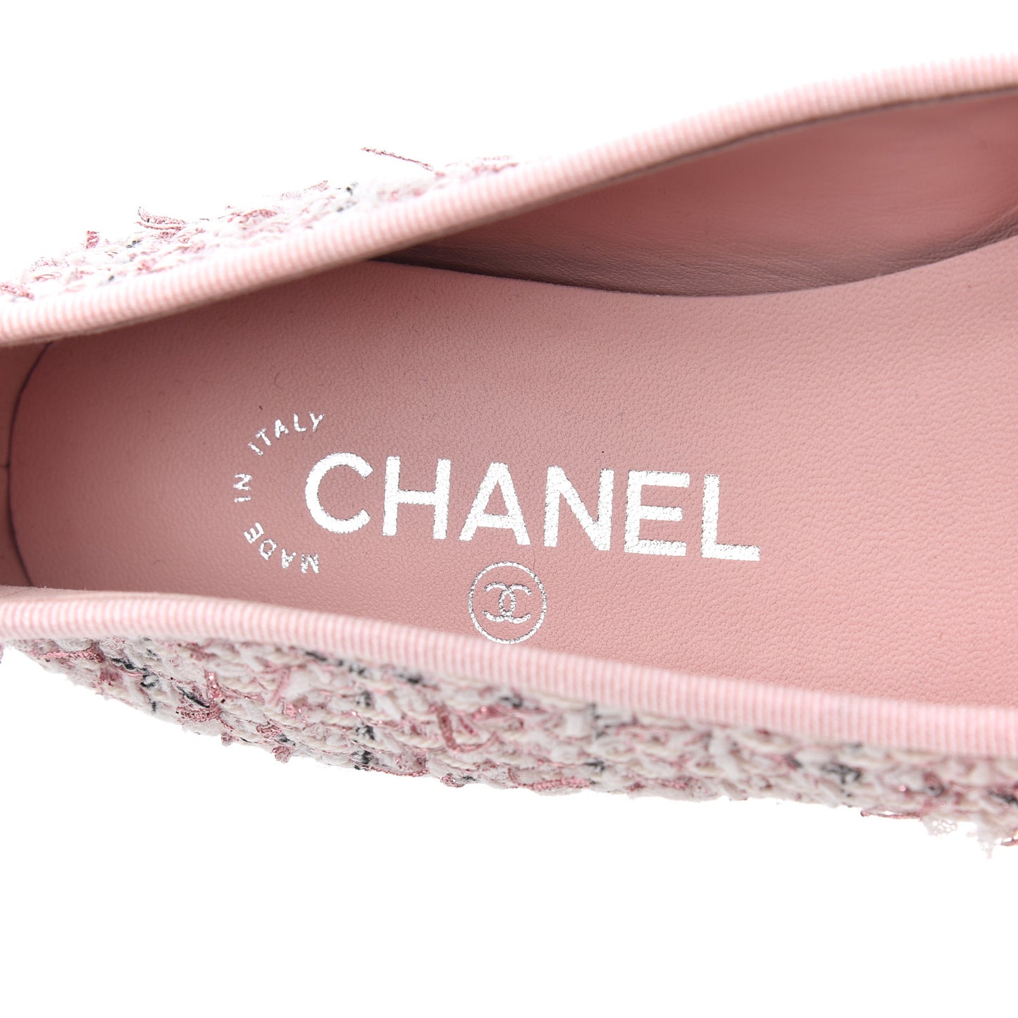 Tweed Grosgrain Cap Toe Ballerina Flats 38 Pink Black