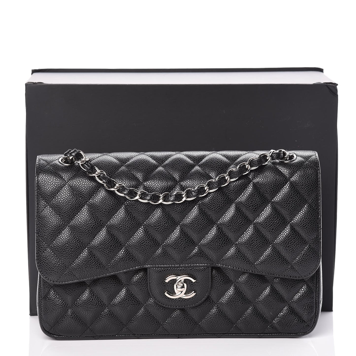 Caviar Quilted Jumbo Double Flap Black