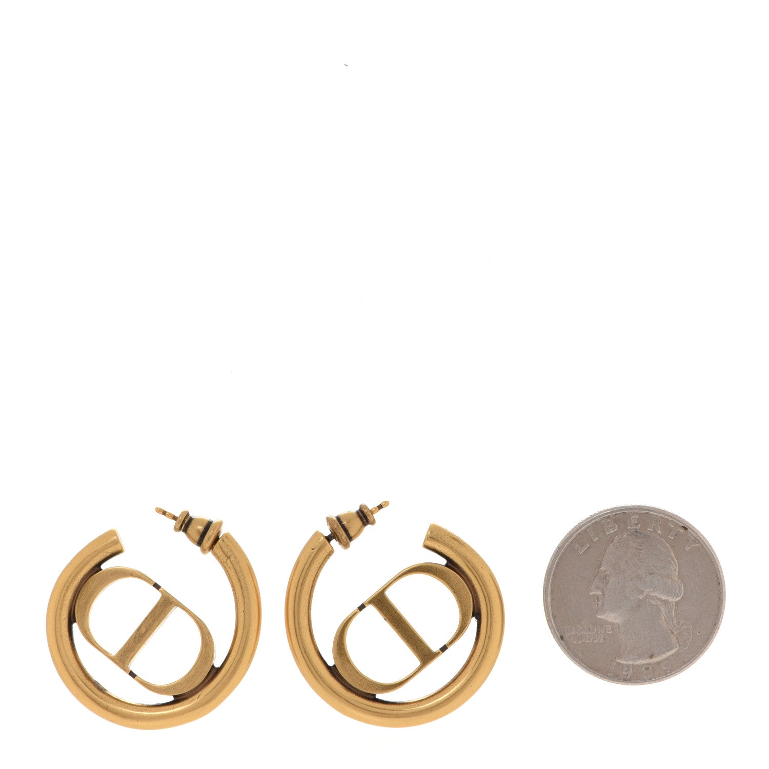 Christian Dior Metal 30 Montaigne Hoop Earrings Aged Gold 2 of 4
