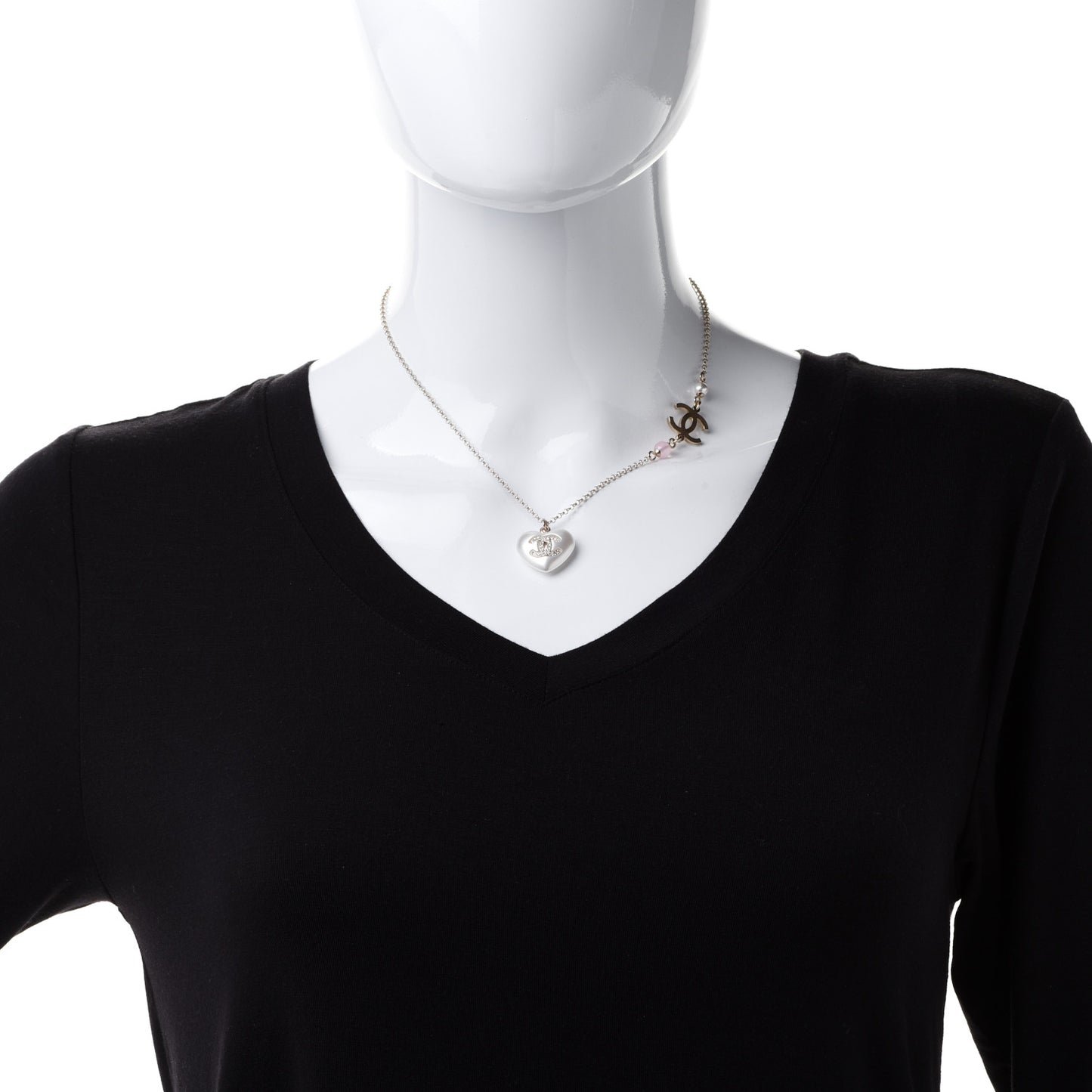 Resin Crystal CC Heart Necklace Pearly White Gold