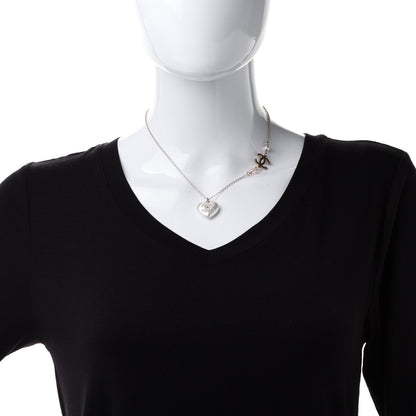 Chanel Resin Crystal CC Heart Necklace Pearly White Gold 2 of 6