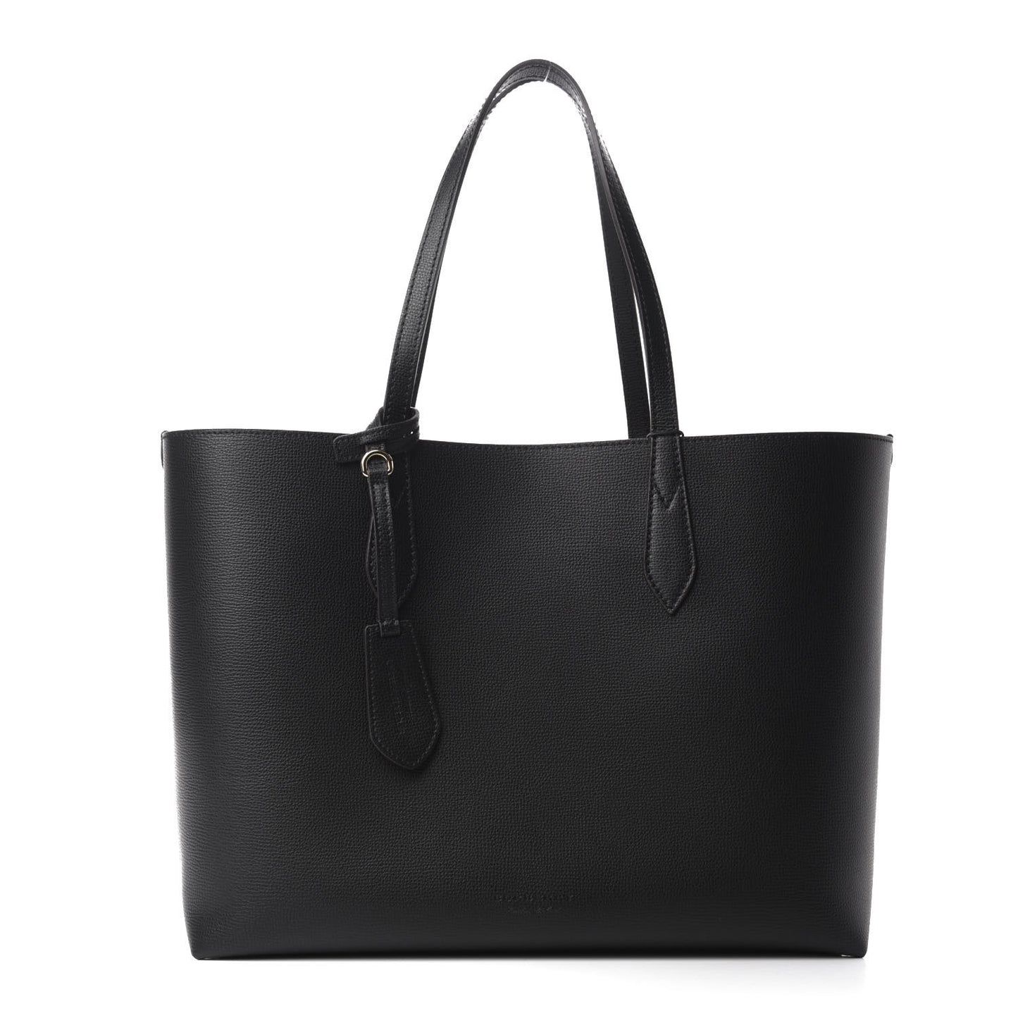 Grainy Calfskin Haymarket Check Medium Reversible Tote Black
