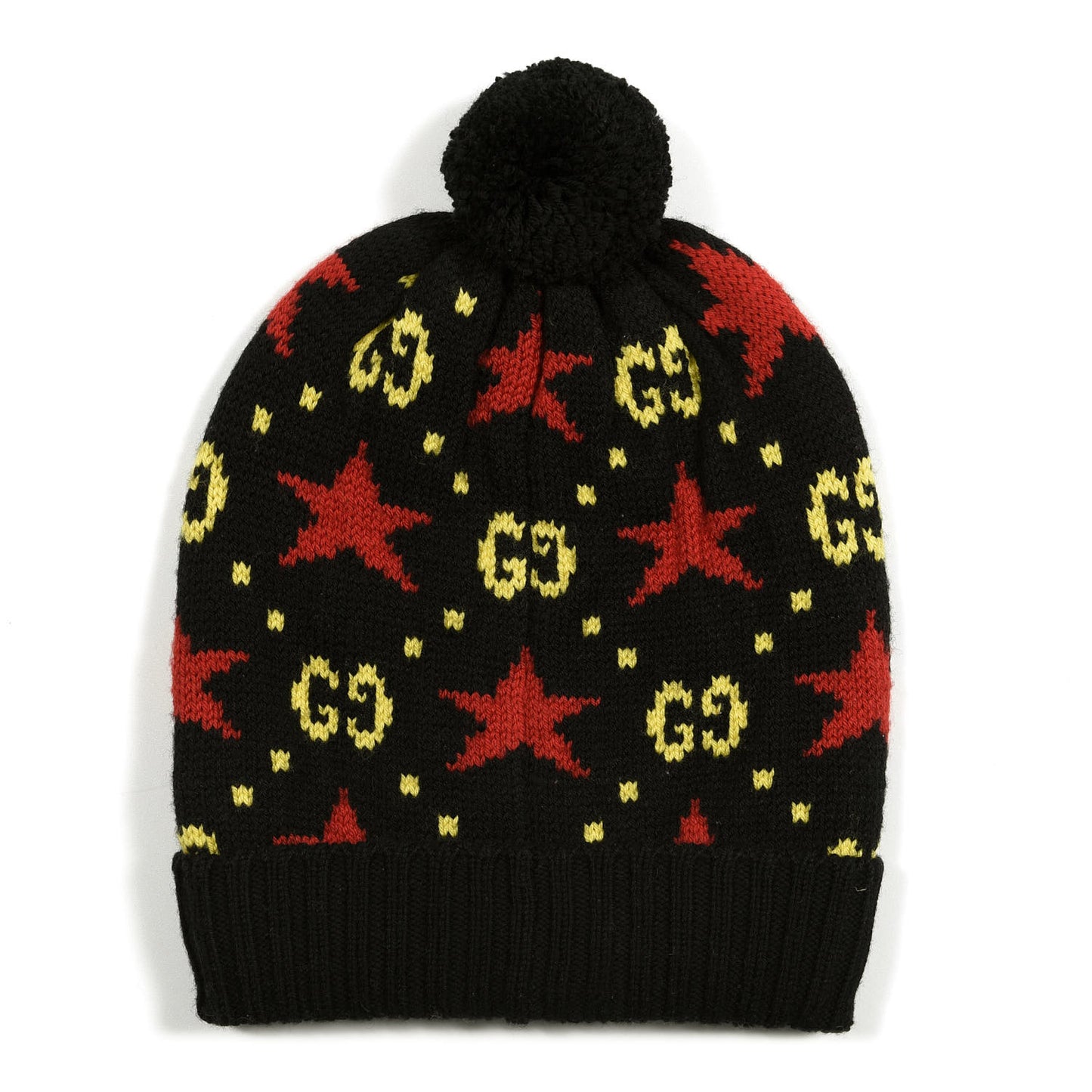 Wool Alpaca Knit Softy Star Beanie Hat M Black Yellow