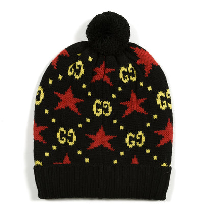 Gucci Wool Alpaca Knit Softy Star Beanie Hat M Black Yellow 2 of 3