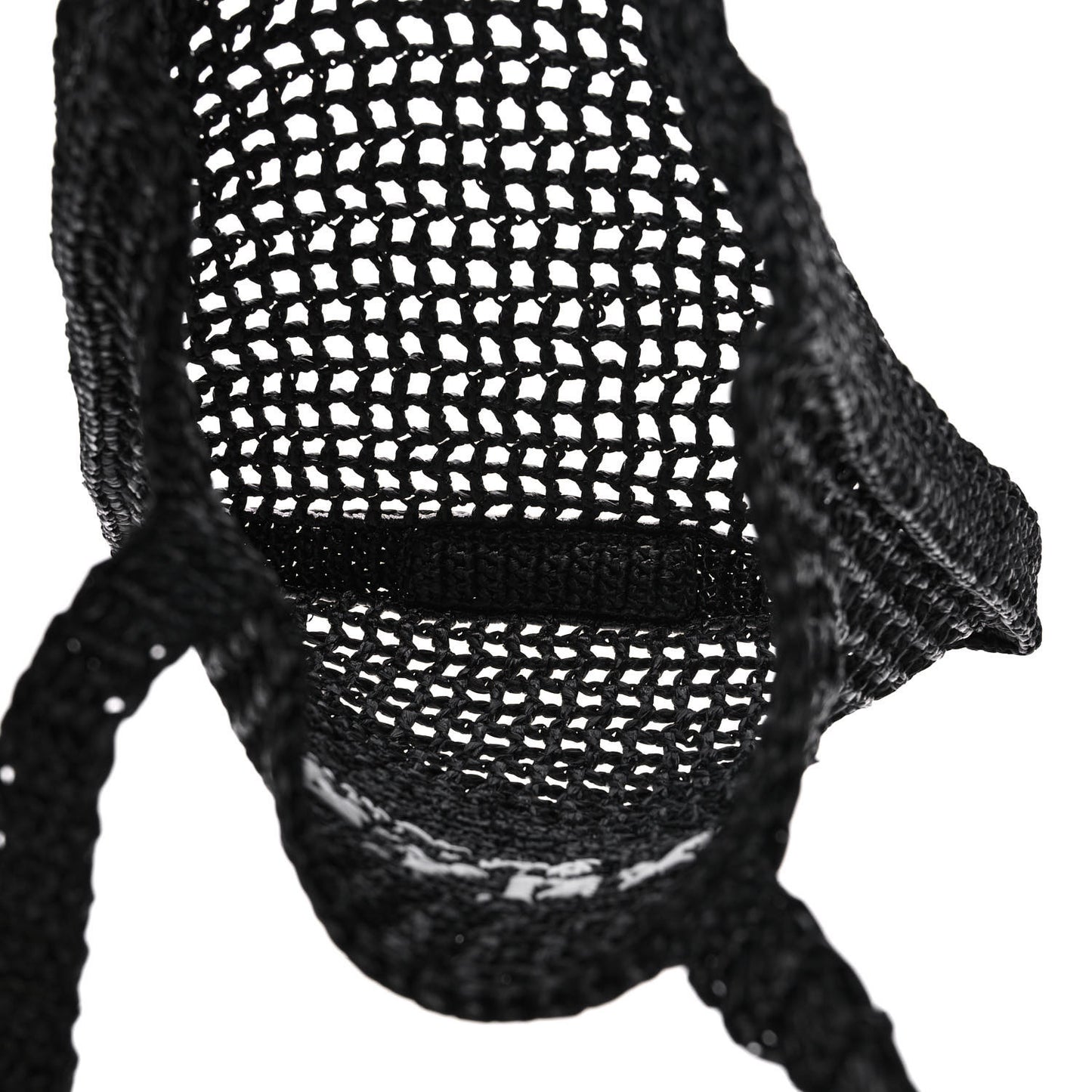 Yarn Raffia Effect Crochet Logo Embroidered Tote Bag Black