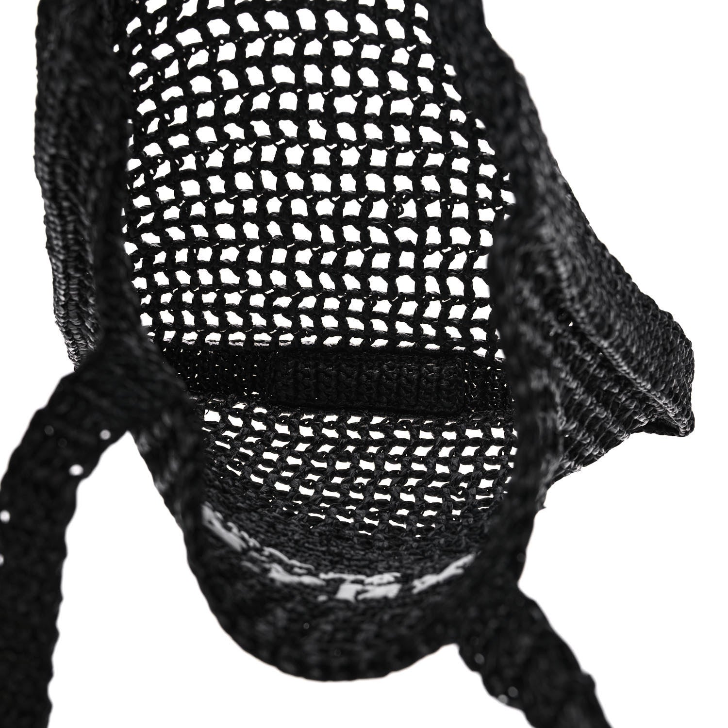 Prada Yarn Raffia Effect Crochet Logo Embroidered Tote Bag Black 5 of 9
