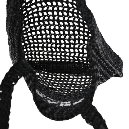 Prada Yarn Raffia Effect Crochet Logo Embroidered Tote Bag Black 5 of 9