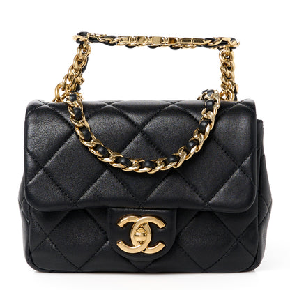 Chanel Lambskin Metal Quilted Mini Top Handle Square Flap Black 1 of 12