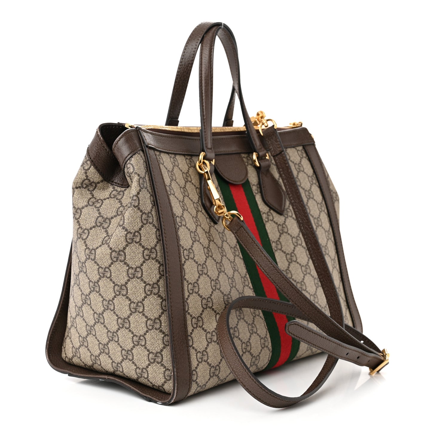GG Supreme Monogram Web Medium Ophidia Tote Bag Brown
