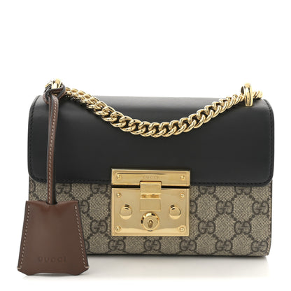 Gucci GG Supreme Monogram Calfskin Small Padlock Shoulder Bag Beige Black Cuir 1 of 11