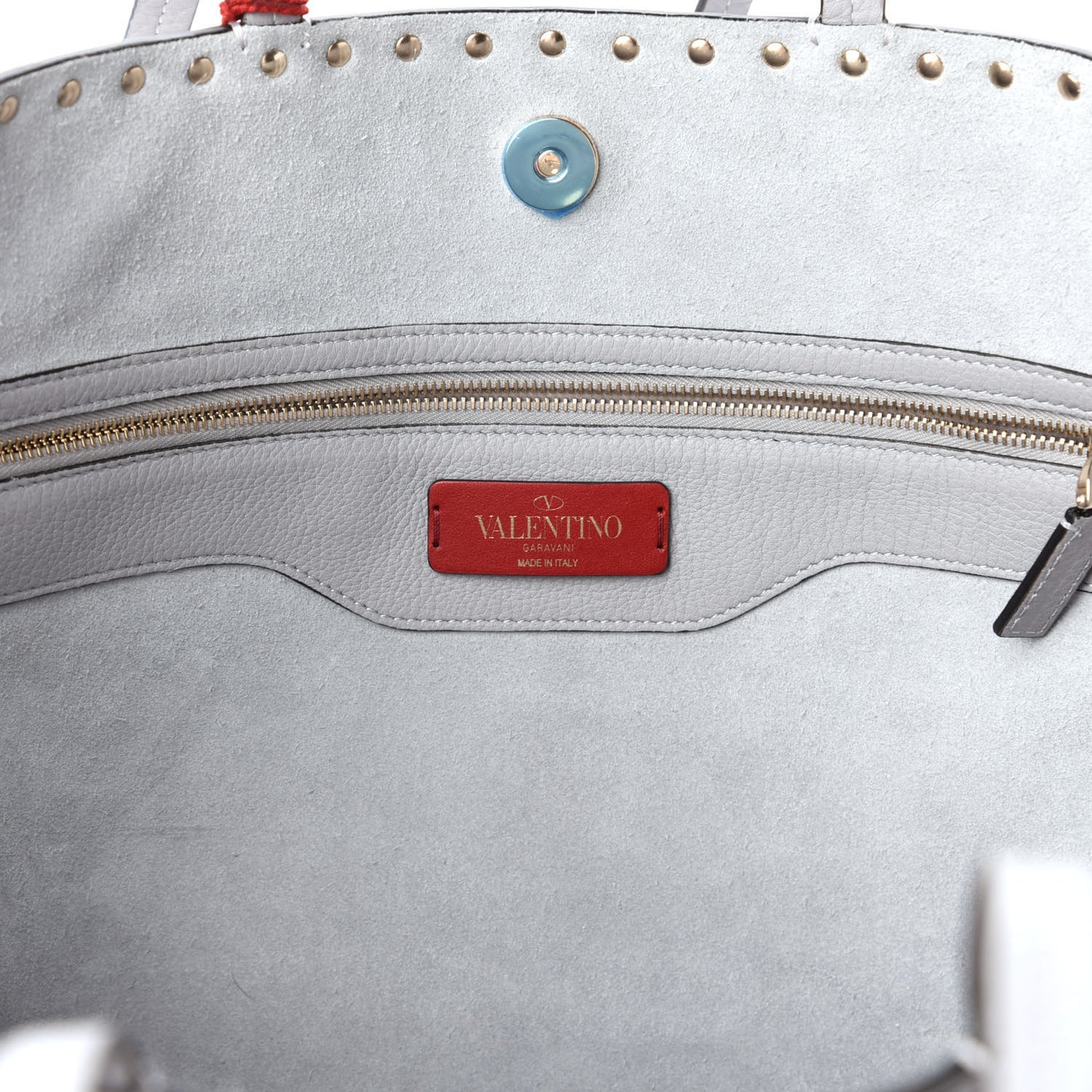 Grained Calfskin Rockstud Shoulder Tote Pastel Grey