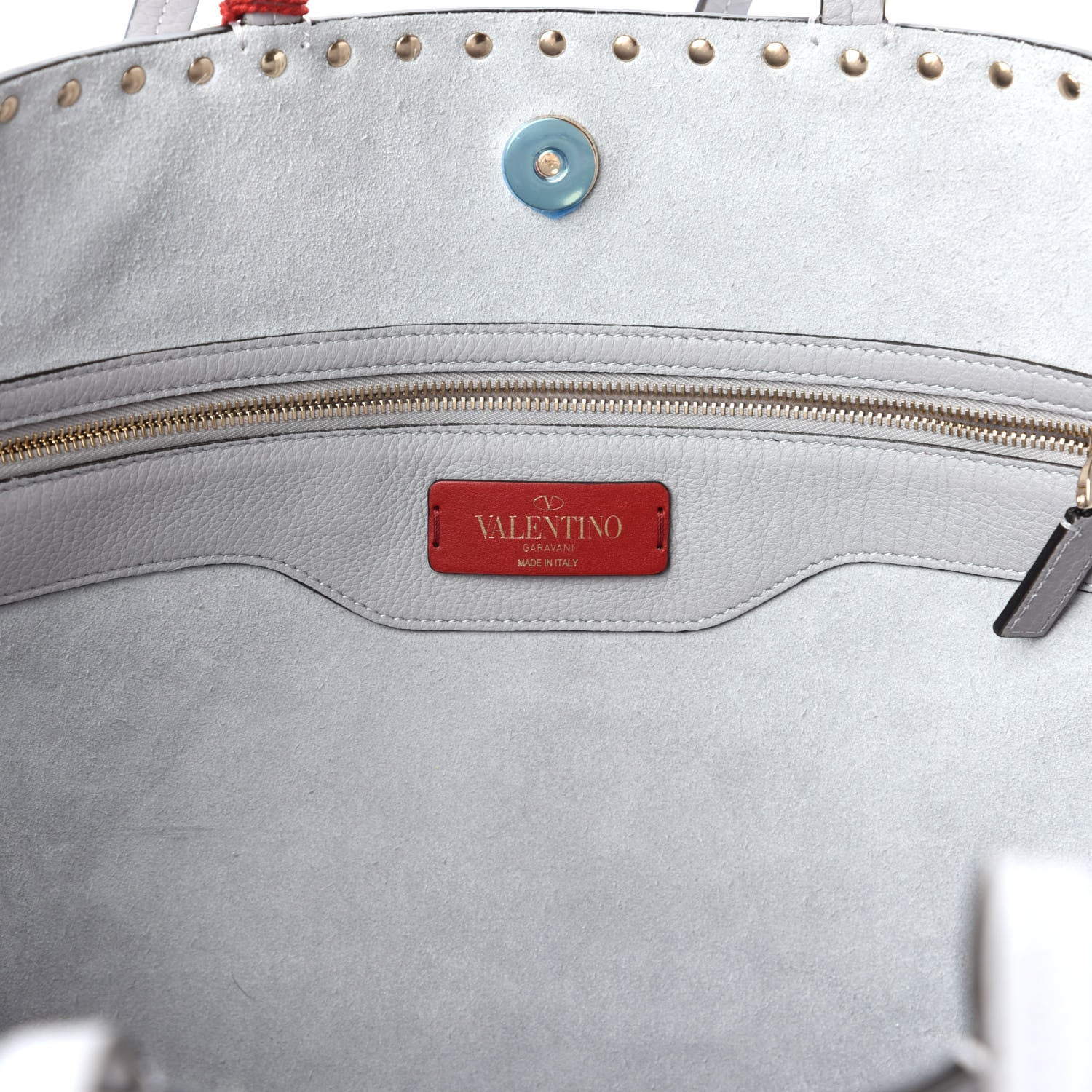Valentino Garavani Grained Calfskin Rockstud Shoulder Tote Pastel Grey 6 of 9
