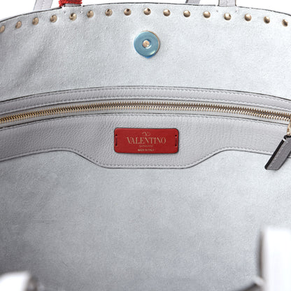 Valentino Garavani Grained Calfskin Rockstud Shoulder Tote Pastel Grey 6 of 9