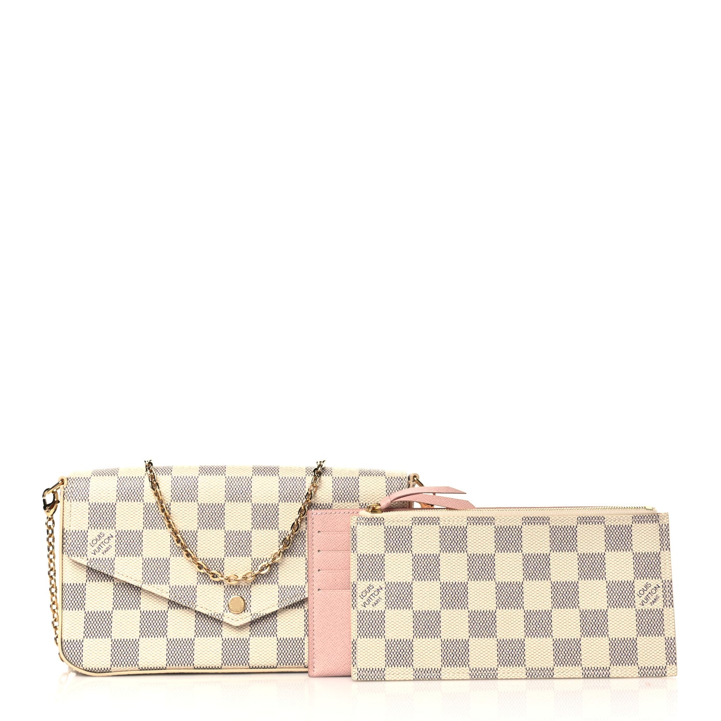Damier Azur Pochette Felicie Chain Wallet Rose Ballerine