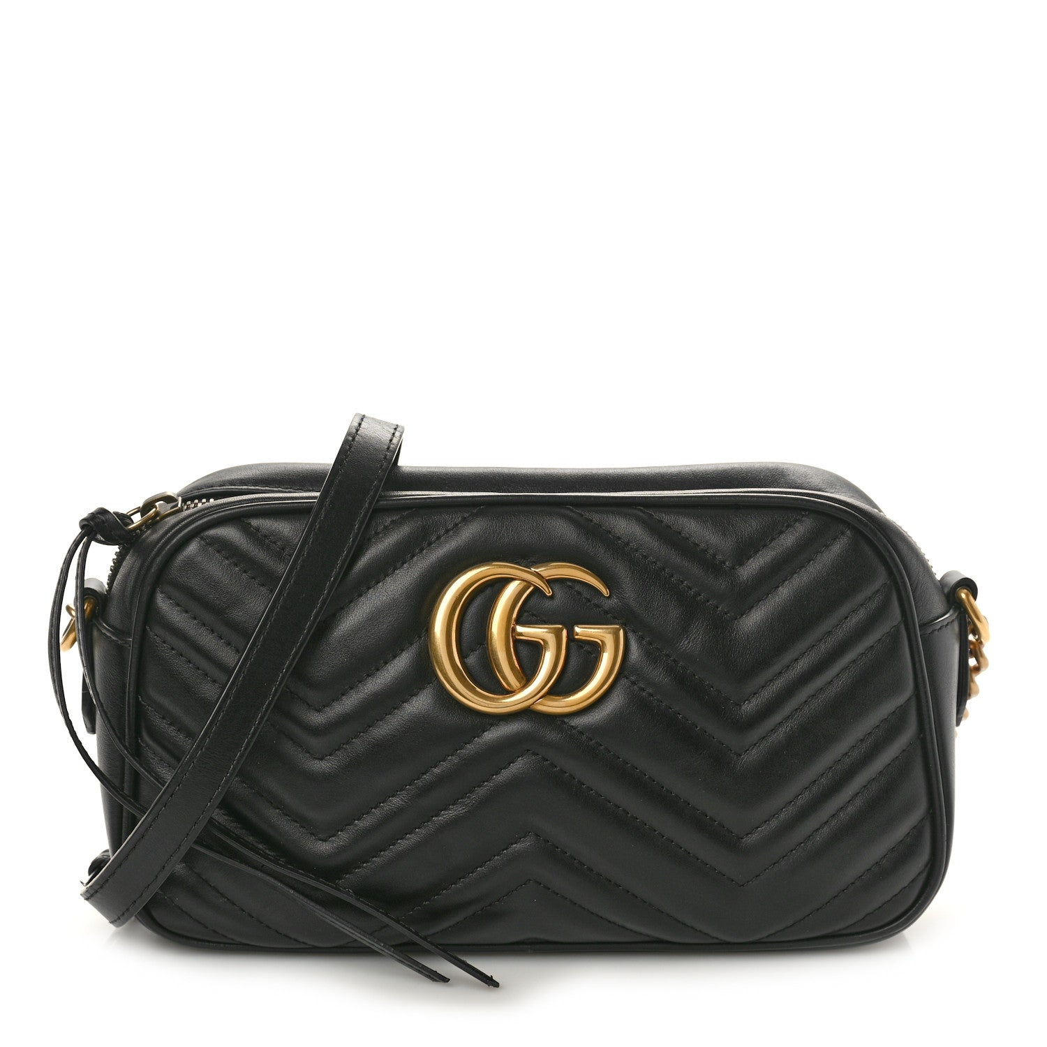 Gucci Calfskin Matelasse Small GG Marmont Chain Shoulder Bag Black 1 of 10