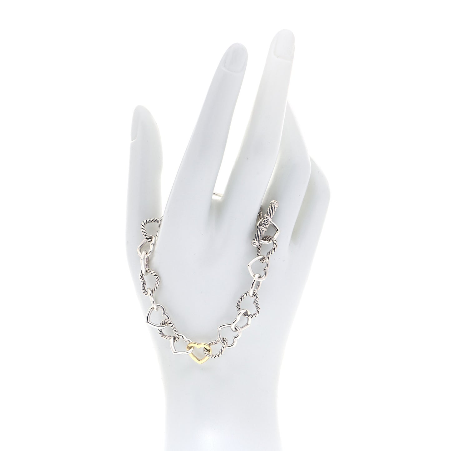 Sterling Silver 18K Yellow Gold Cable Heart Link Bracelet